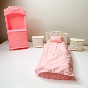 Vintage Barbie Bedroom Set with Bed, Night Stands, Hutch and Dresser